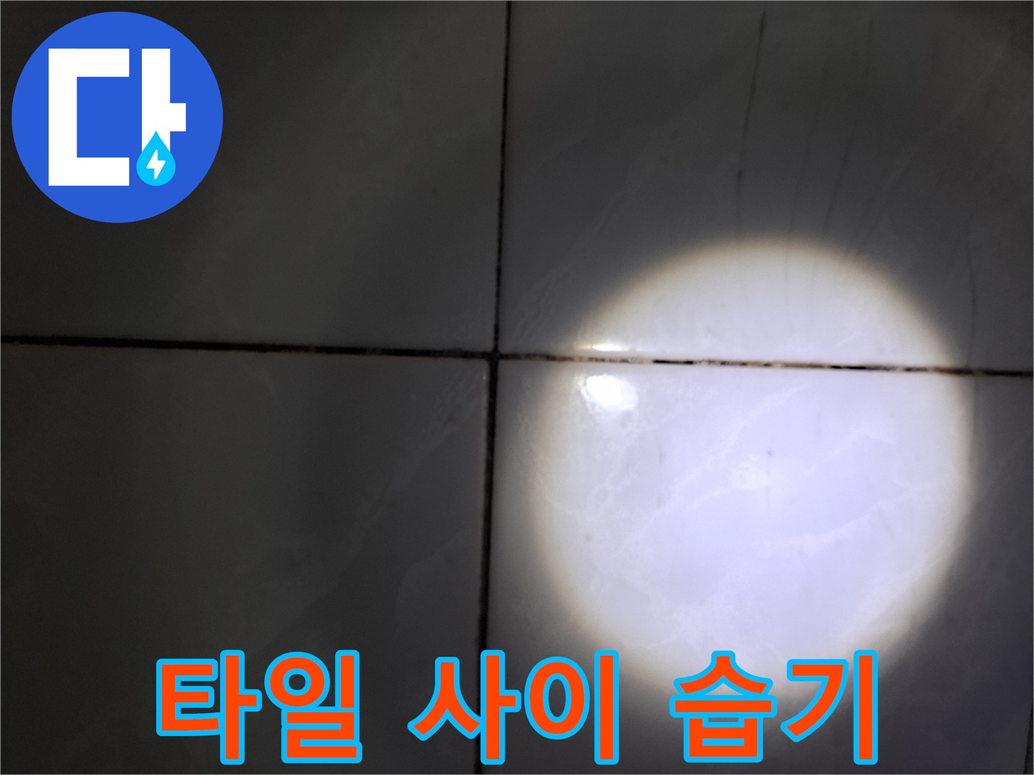 성북구 현장-조명 아래 드러난 타일 줄눈의 습윤 상태