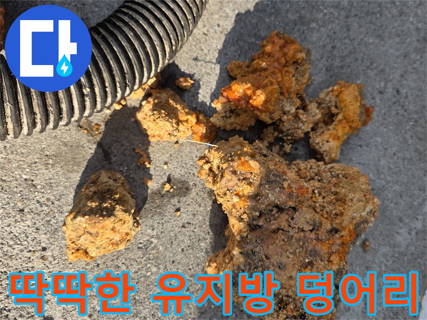 배관 세척 작업 후 추출된 - 커다란 유지방 슬러지 덩어리