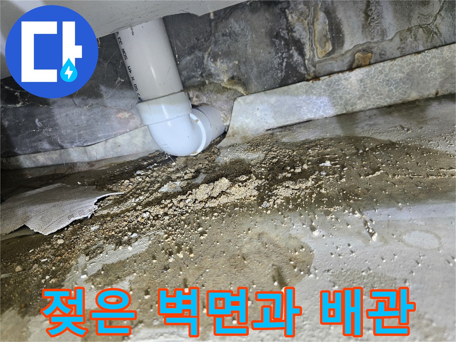 배수-관로-주변의-심한-습기와-콘크리트-백화