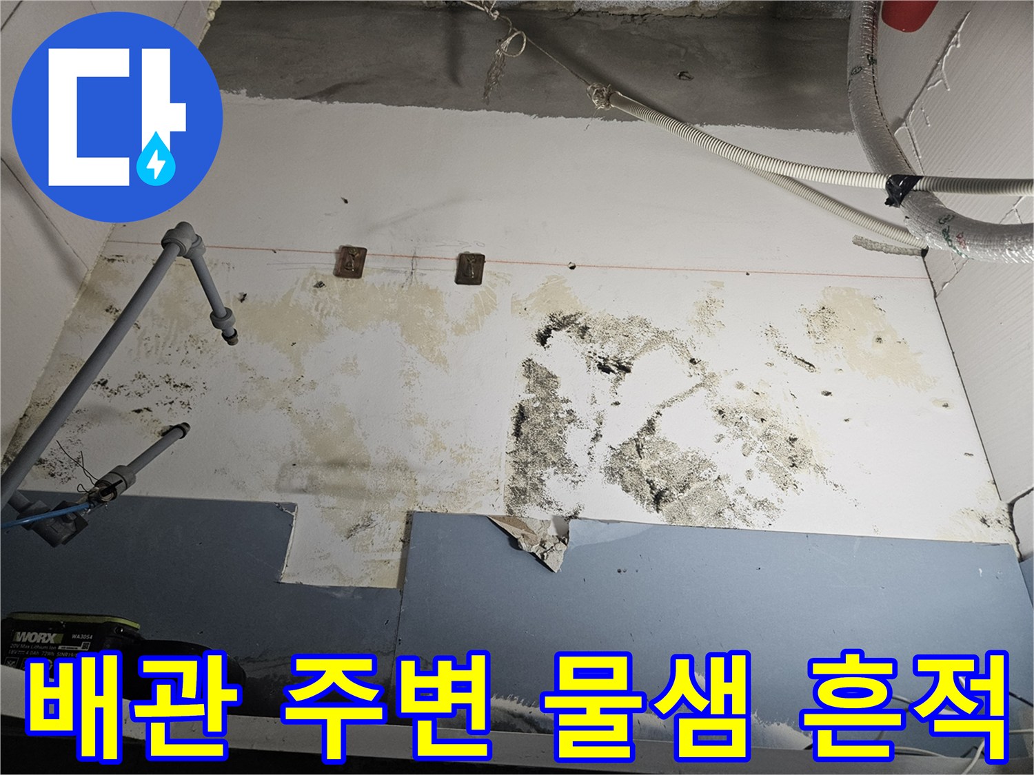 배관-주변의-축축한-벽면과-오염된-마감재-상태