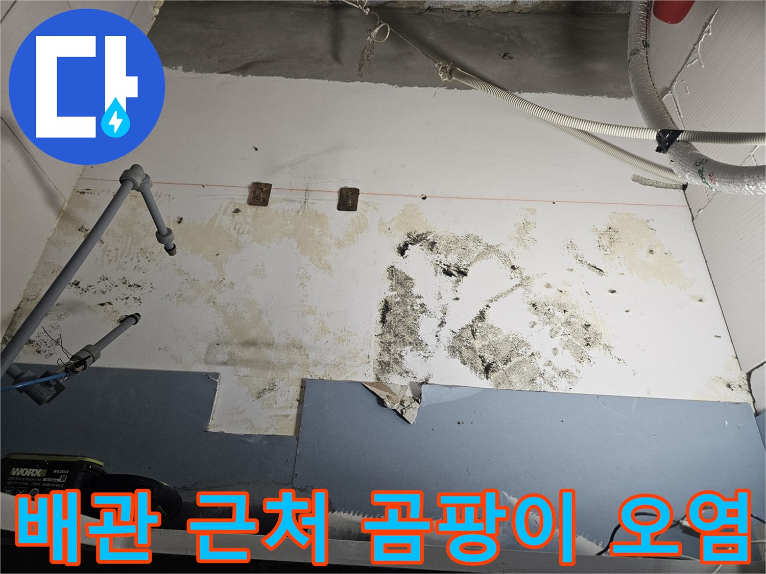 온수기-하부-벽면에-발생한-곰팡이-흔적