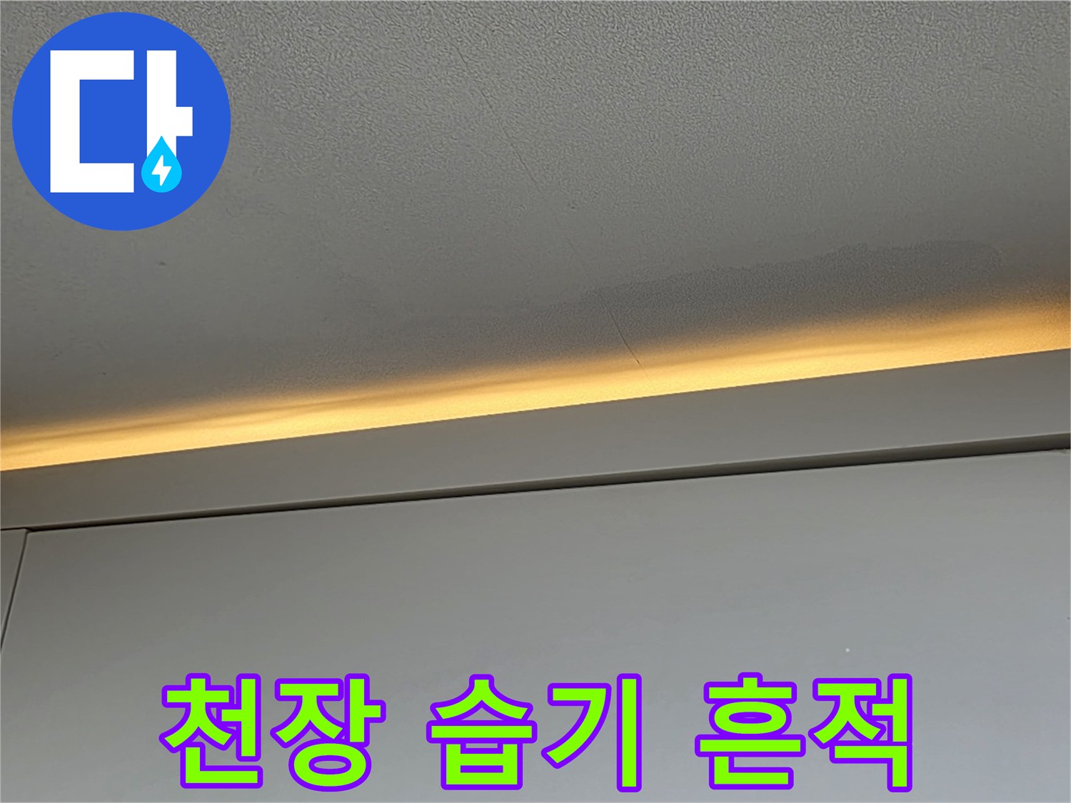 상부장 위쪽 천장-습기가 침투한 변색 부위