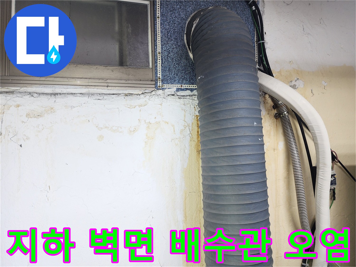 배수 호스 연결부 주변의 누수 및 백화 현상