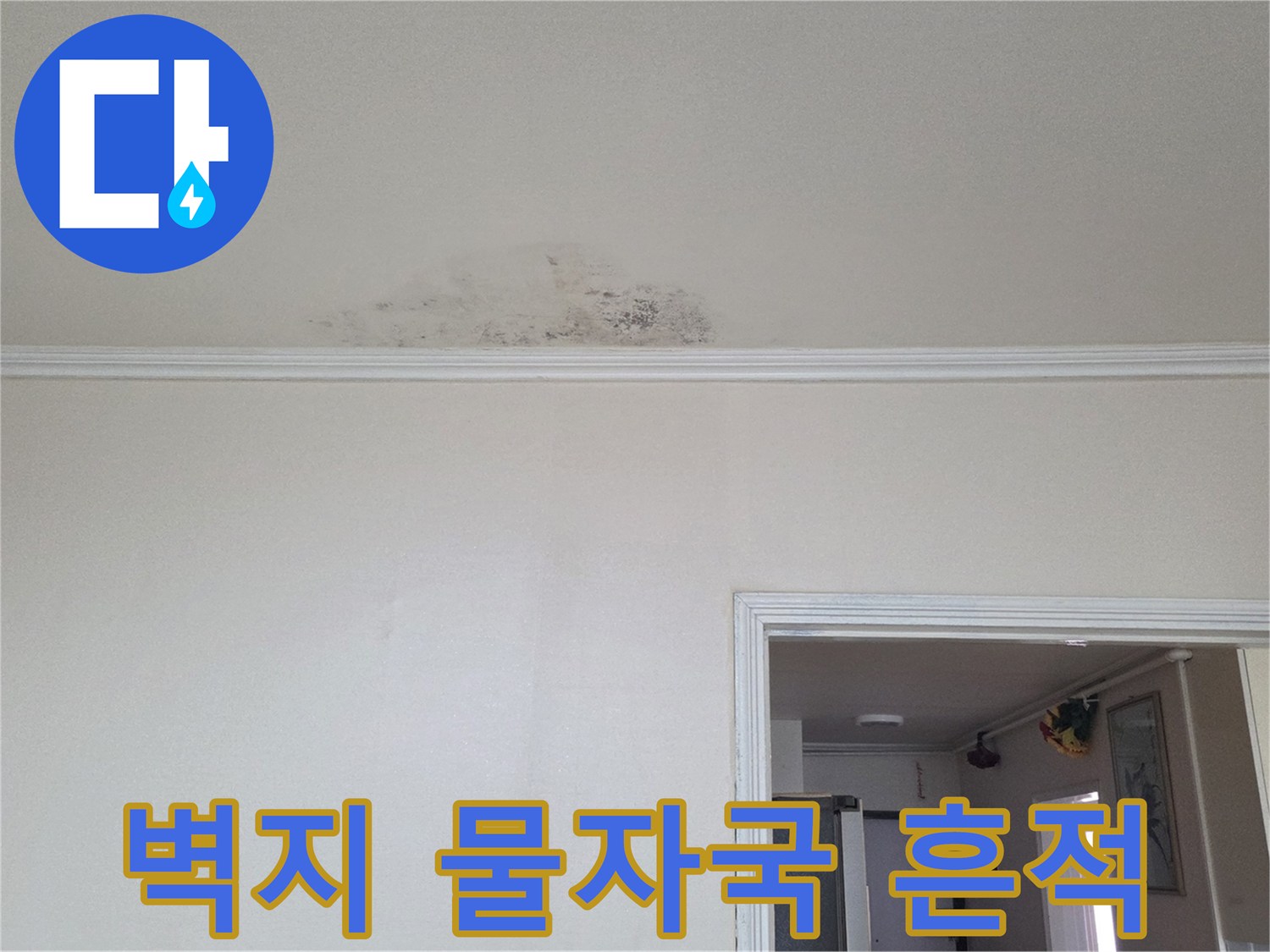 누수로 인해 오염된 천장 벽면의 상세 모습