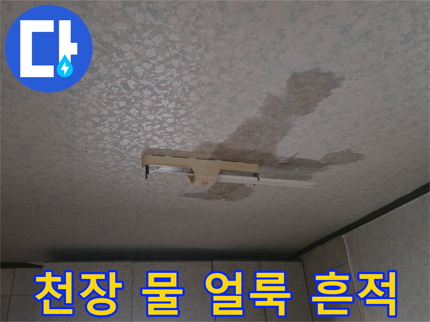 중랑구 다가구 주ellen주택 1층 천장에 발생한 커다란 물 얼룩과 습기 흔적