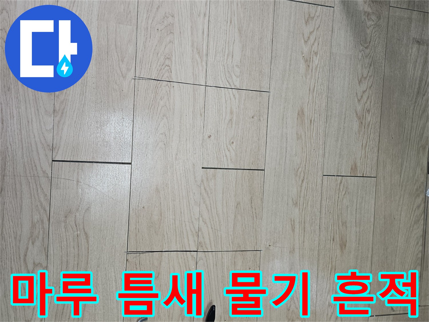 밝게 변한 마루 바닥과 작업용 실란트 건 배치 상태