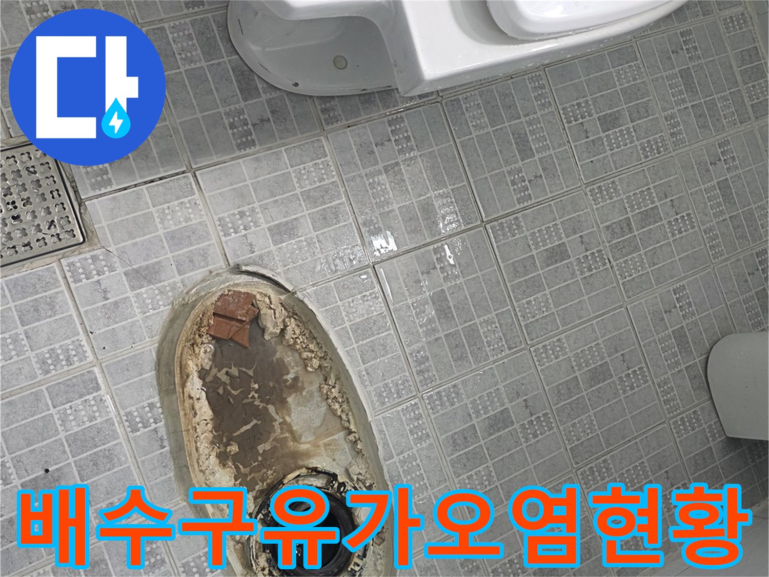화장실-변기옆-배수구의-젖어있는-상태