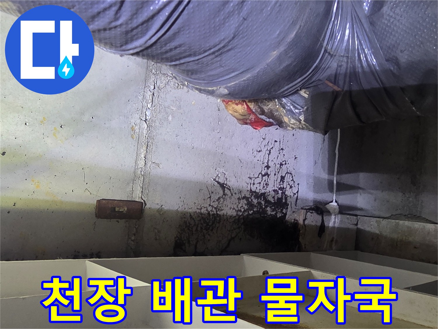 습기가 침투하여 검게 변한 배관 주변 벽면 구조