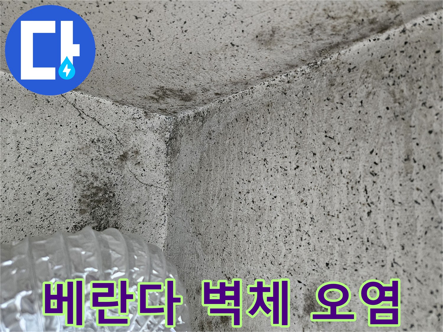 습기로 인해 변색되고 곰팡이가 발생한 베란다 벽면