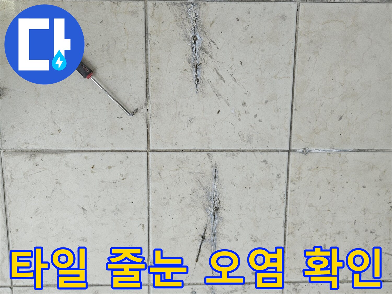 양주 현장 - 검게 변한 타일 줄눈과 미세 균열 상태