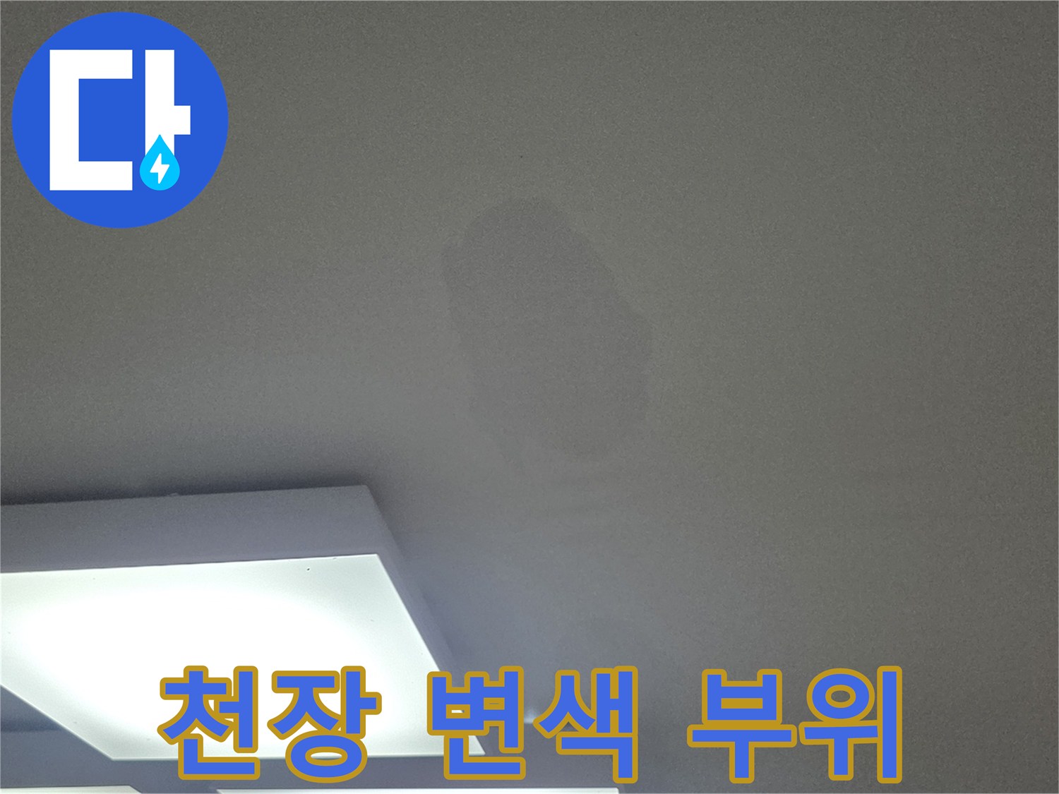 물에 젖어 어둡게 변한 천장지