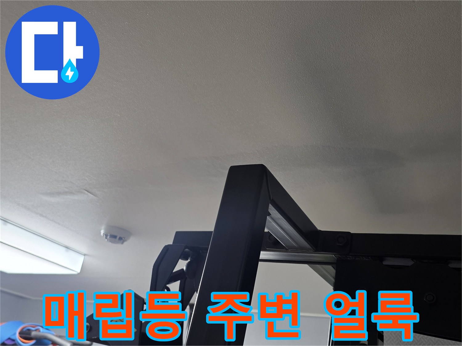 천장 매립등 근처의 습기 젖은 흔적 - 누수 지점 추정 부위
