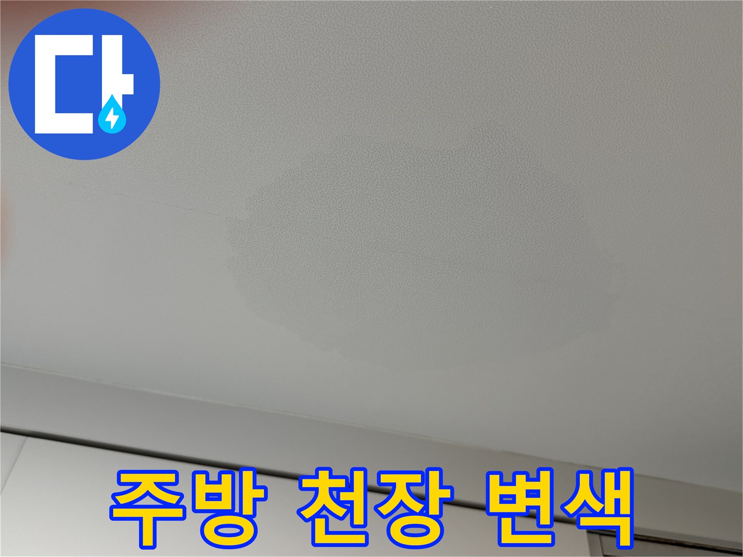 천장 도배지에 나타난 수분 침투 및 변색 부위
