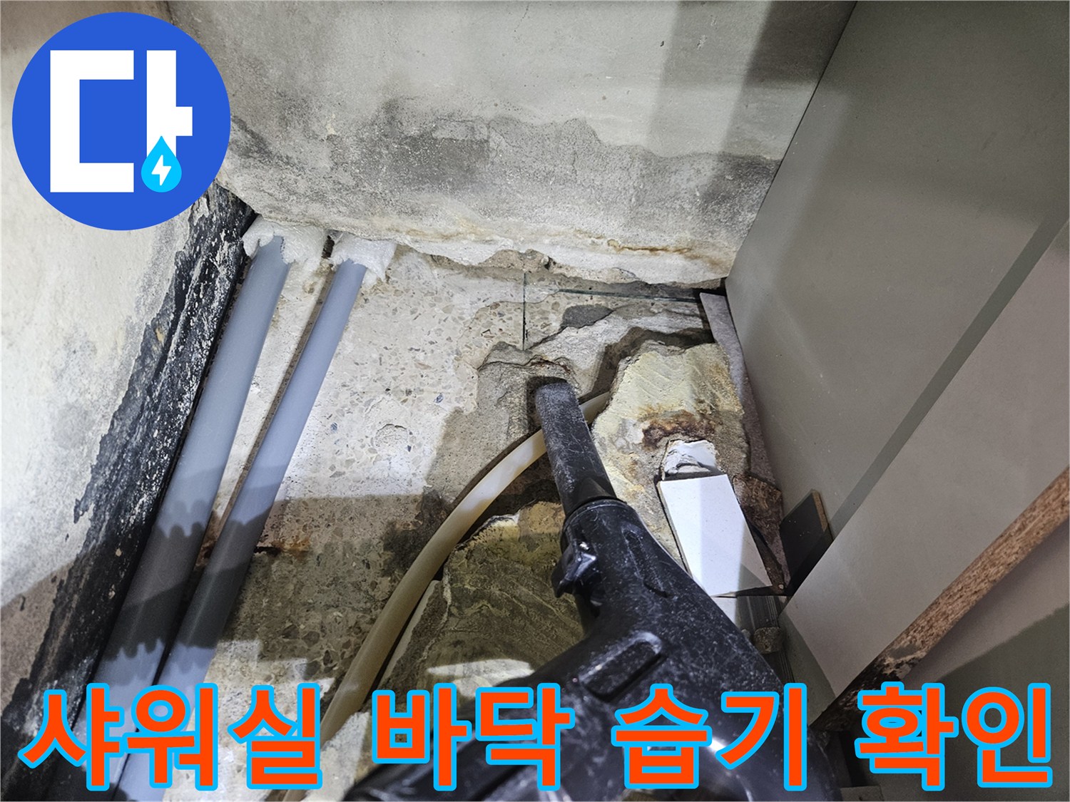 샤워실-바닥-배관-주변-습기-및-물고임-상태