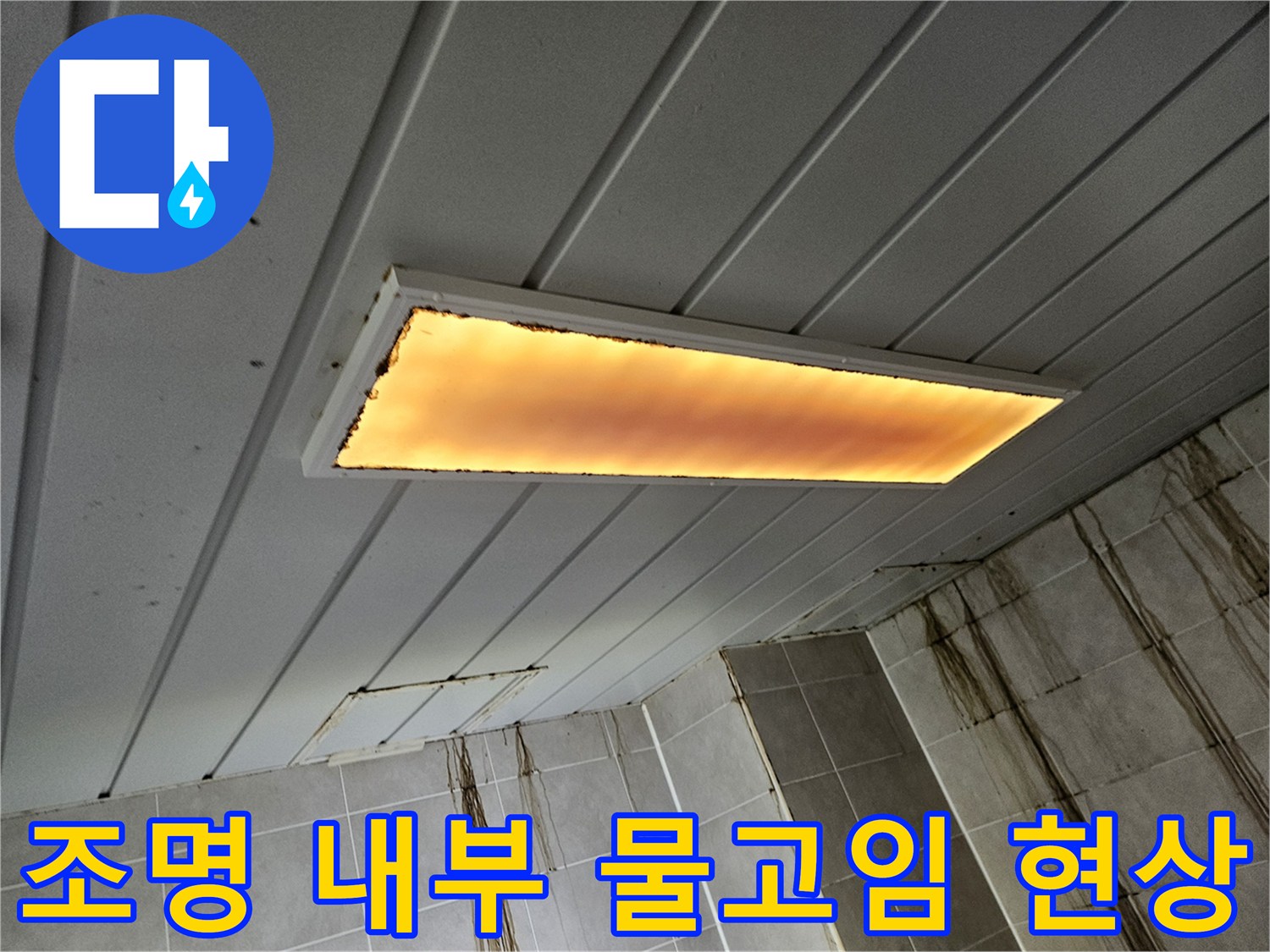 누수 피해로 인해 누렇게 변한 천장 조명기구