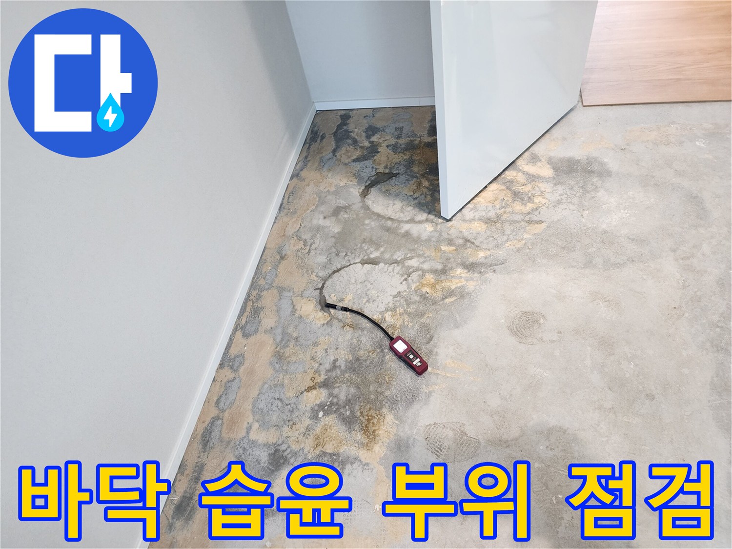 습기가 올라온 바닥 면과 수분 측정 장치 배치