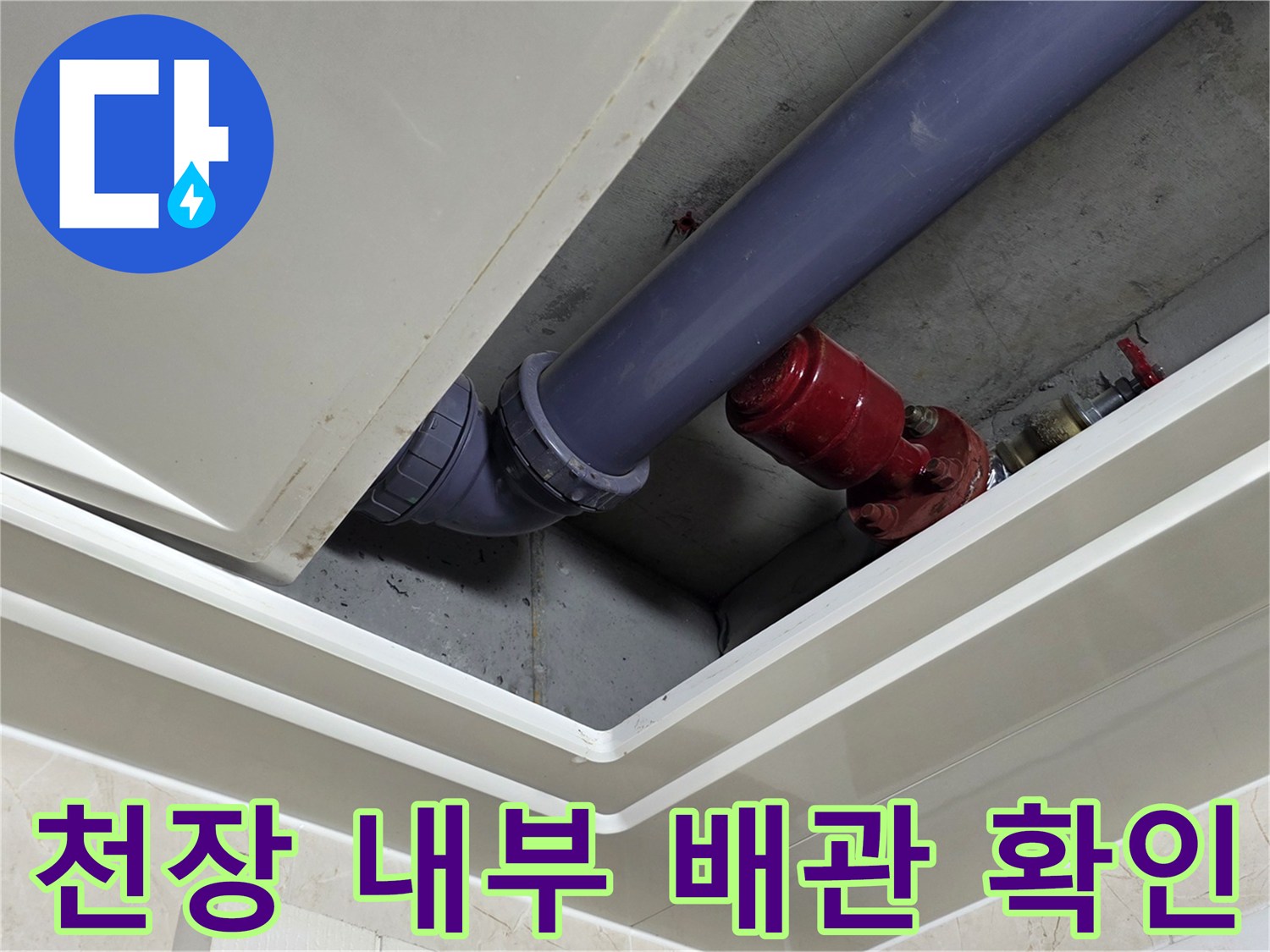 화장실-천장-내부-보라색-배수-배관