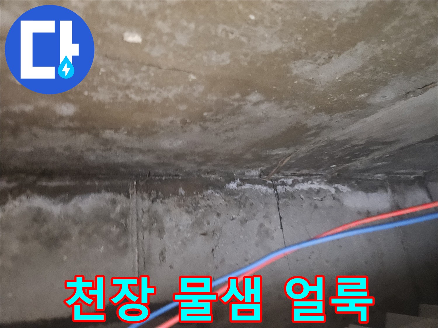 물샘 현상이 나타난 천장 콘크리트 부위