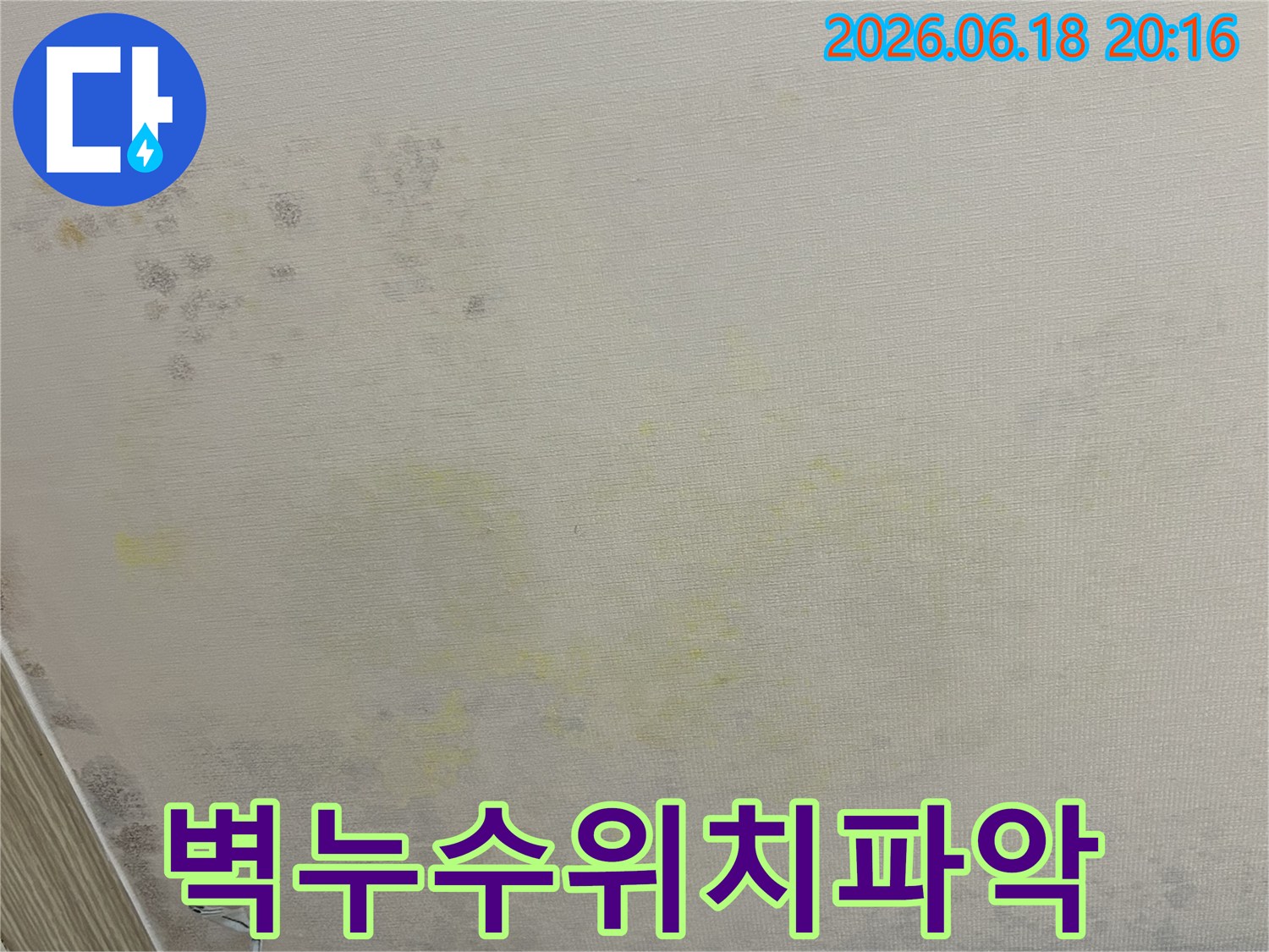 벽지에-생긴-누수-흔적과-곰팡이-오염-상태를-보여주는-사진