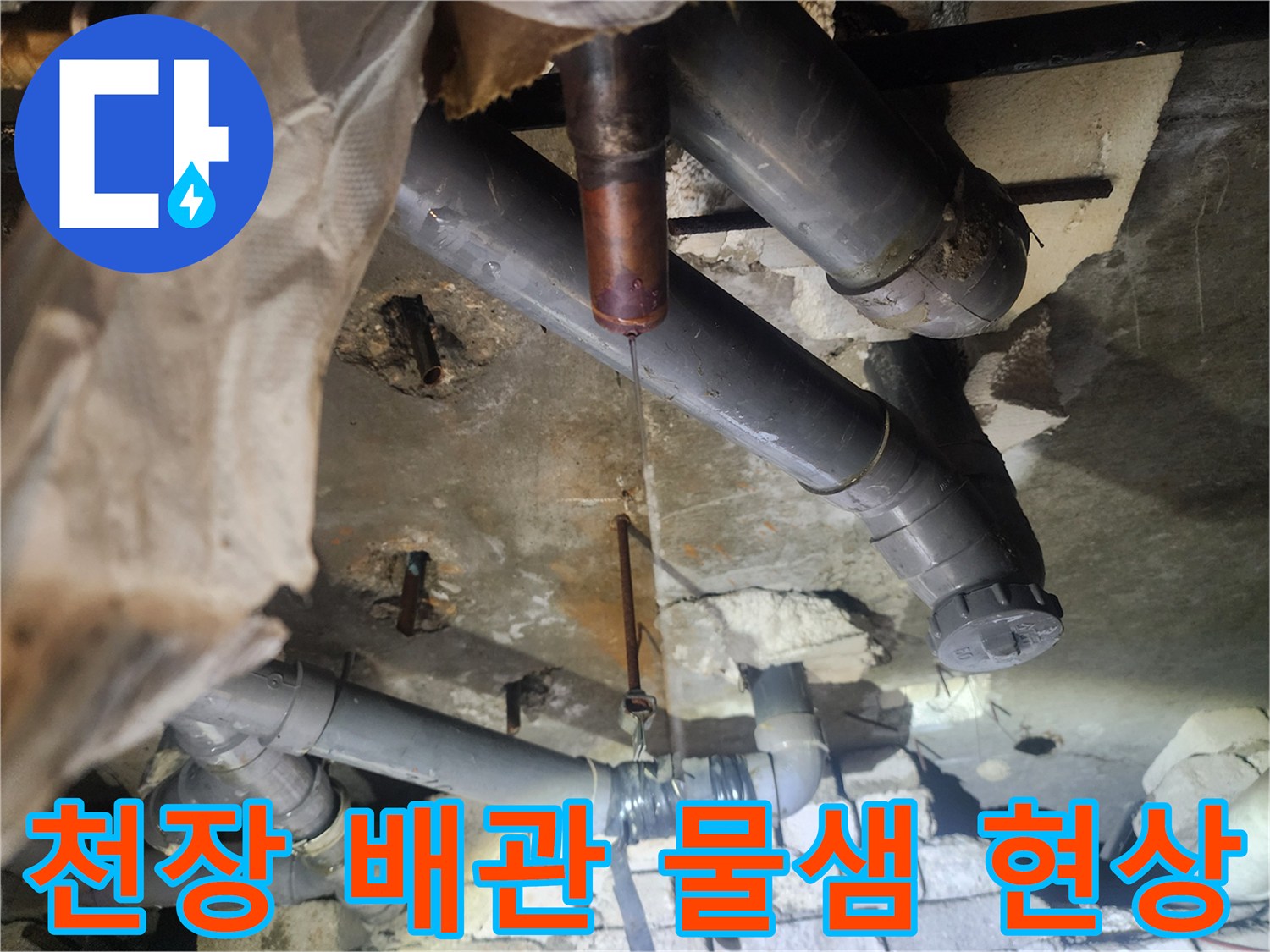 화장실 천장-내부 배관의 물샘 및 부식 상태