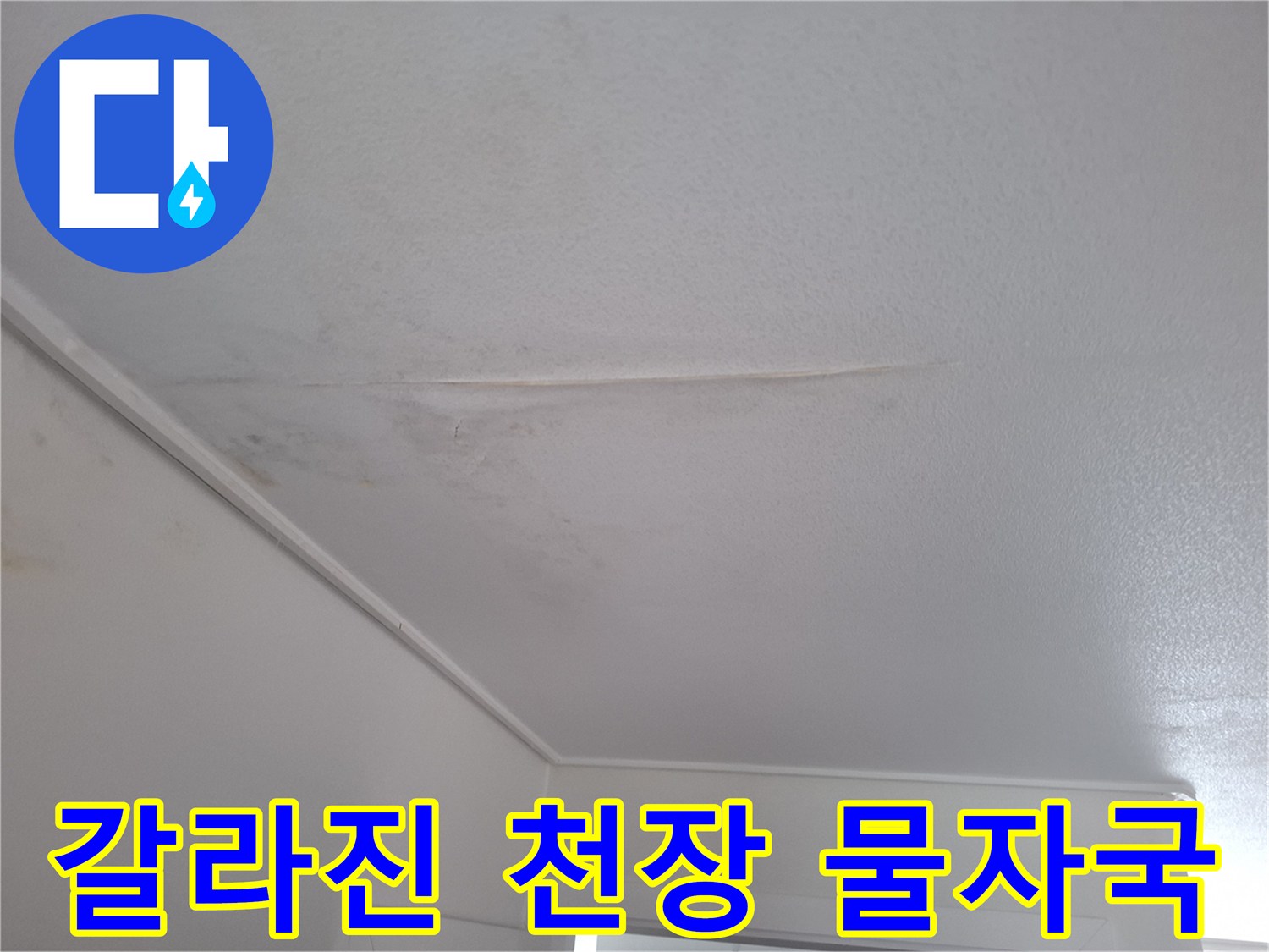 습기에 의한 천장재 변색과 균열 상태 촬영