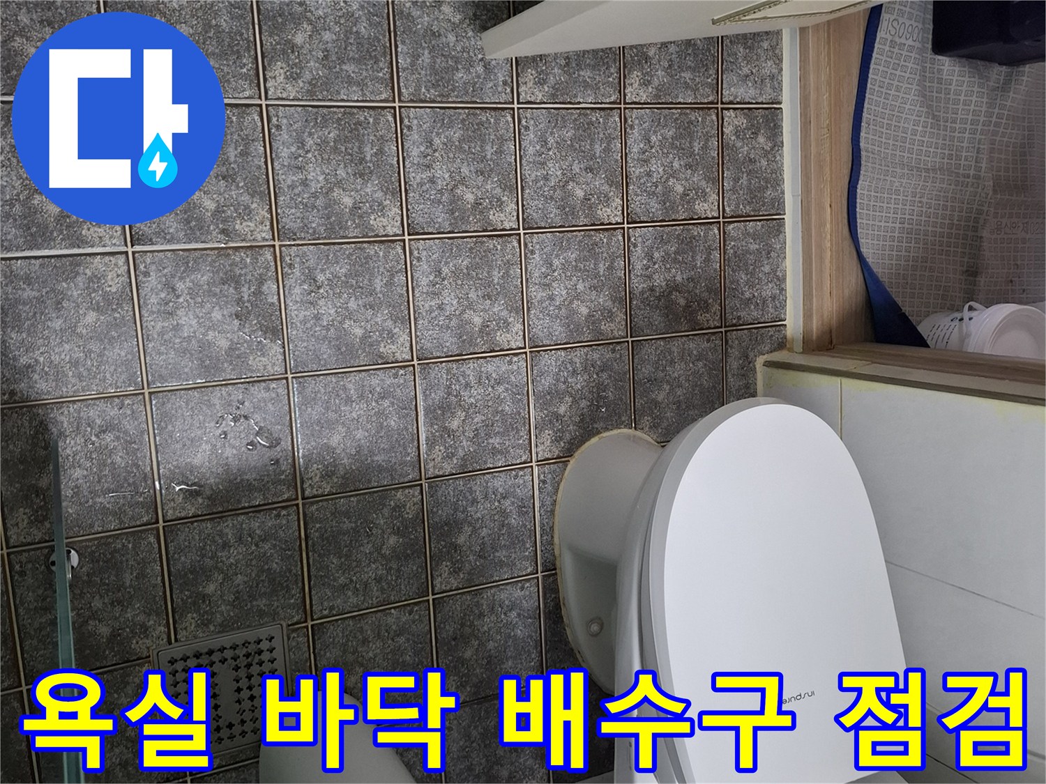 화장실-배수구와-변기-하부-타일-틈새-상태-사진