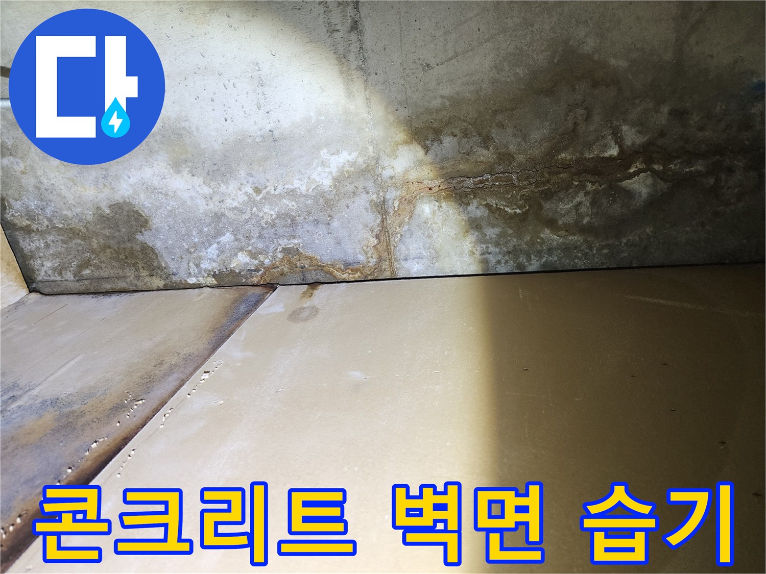 습기가 번진 콘크리트 벽면과 하단부 경계