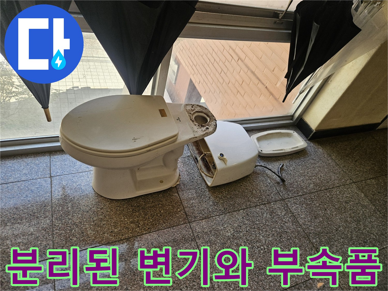 점검을 위해 분리해둔-변기 본체와 구성 부속들