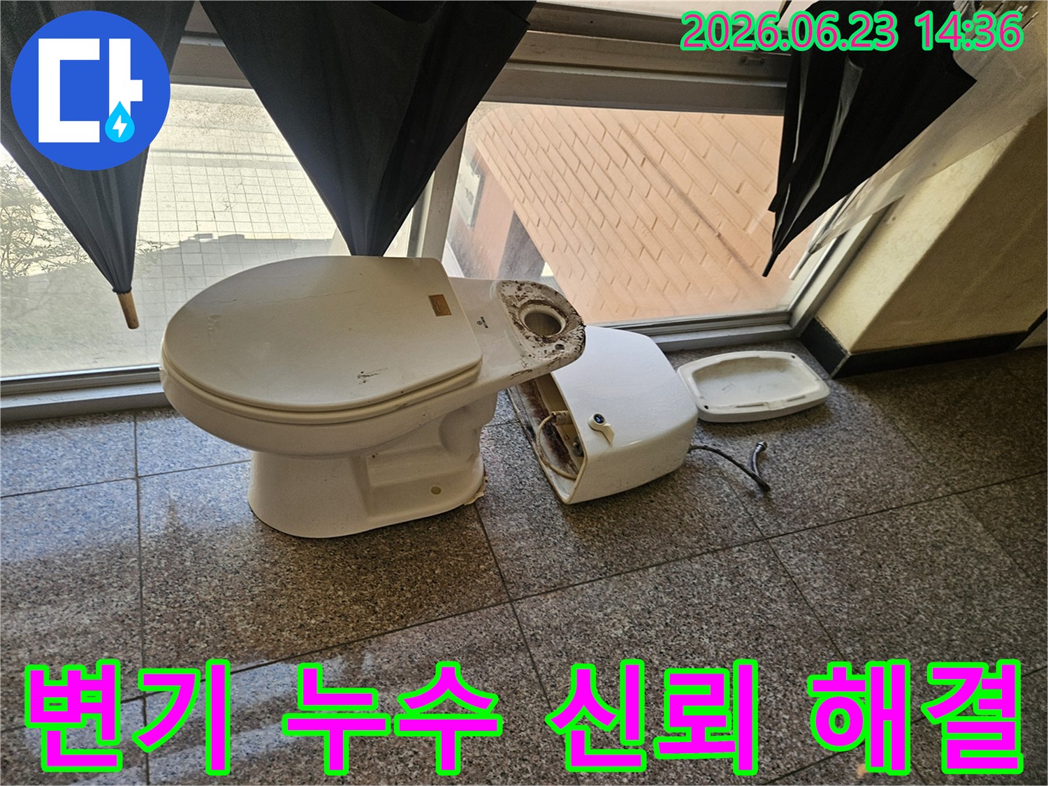 파손된-변기에서-발생한-누수에-대해-전문가가-신뢰할-수-있는-해결책을-제시하는-모습