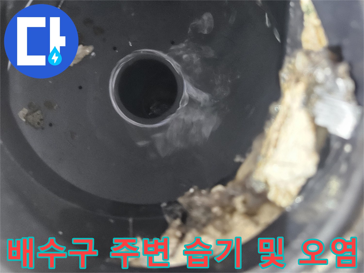 배수구-주변의-젖은-마감재와-이물질-상태