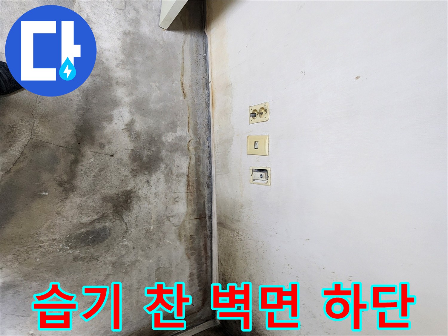 콘센트 부근의 습기 및 벽지 변색 현장 사진