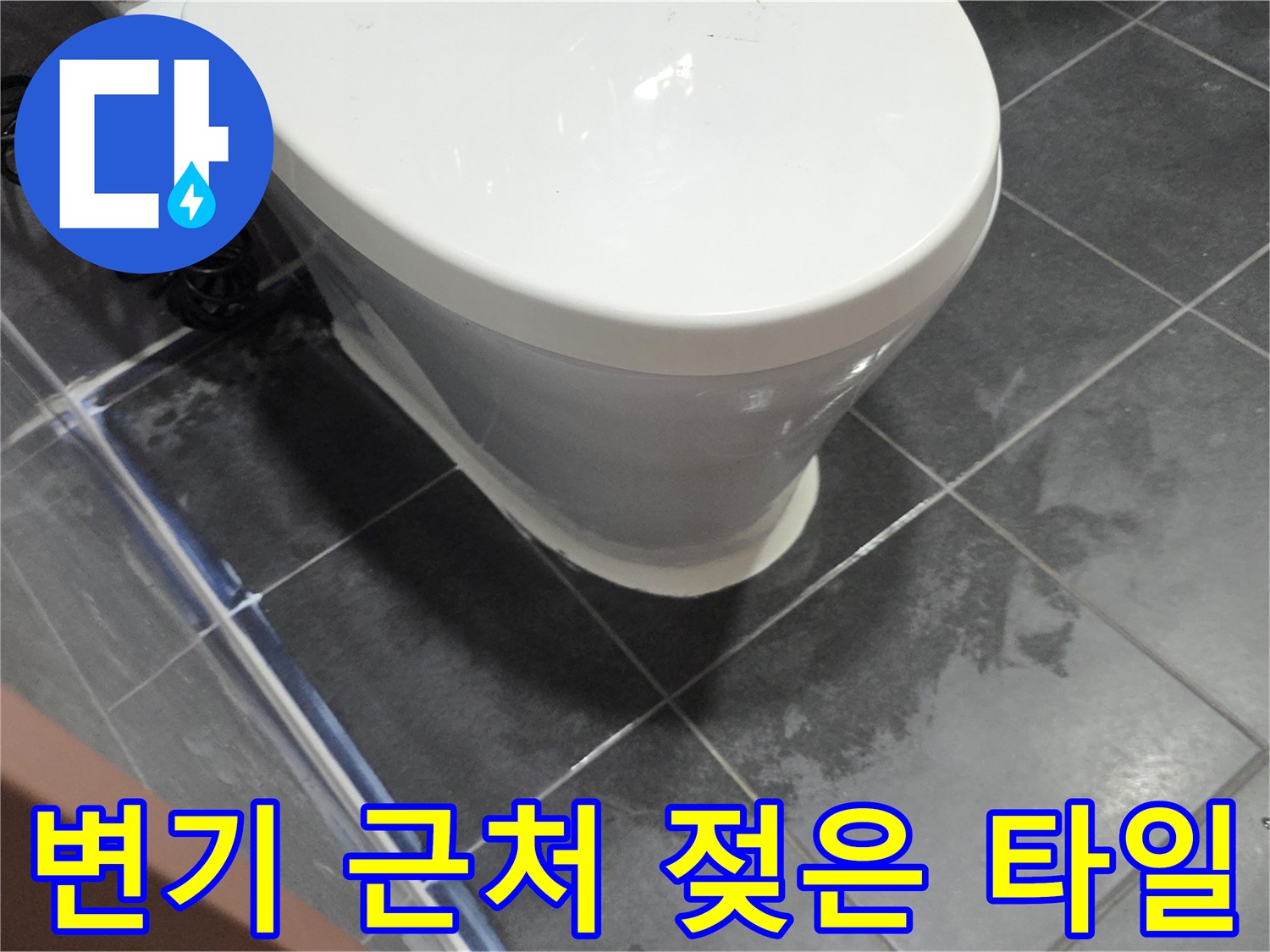 변기 뒤쪽 바닥 타일의 습윤 상태 관찰