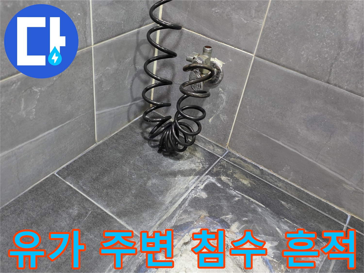 화장실 배수 유가 근처 타일 사이의 물 침투 현상