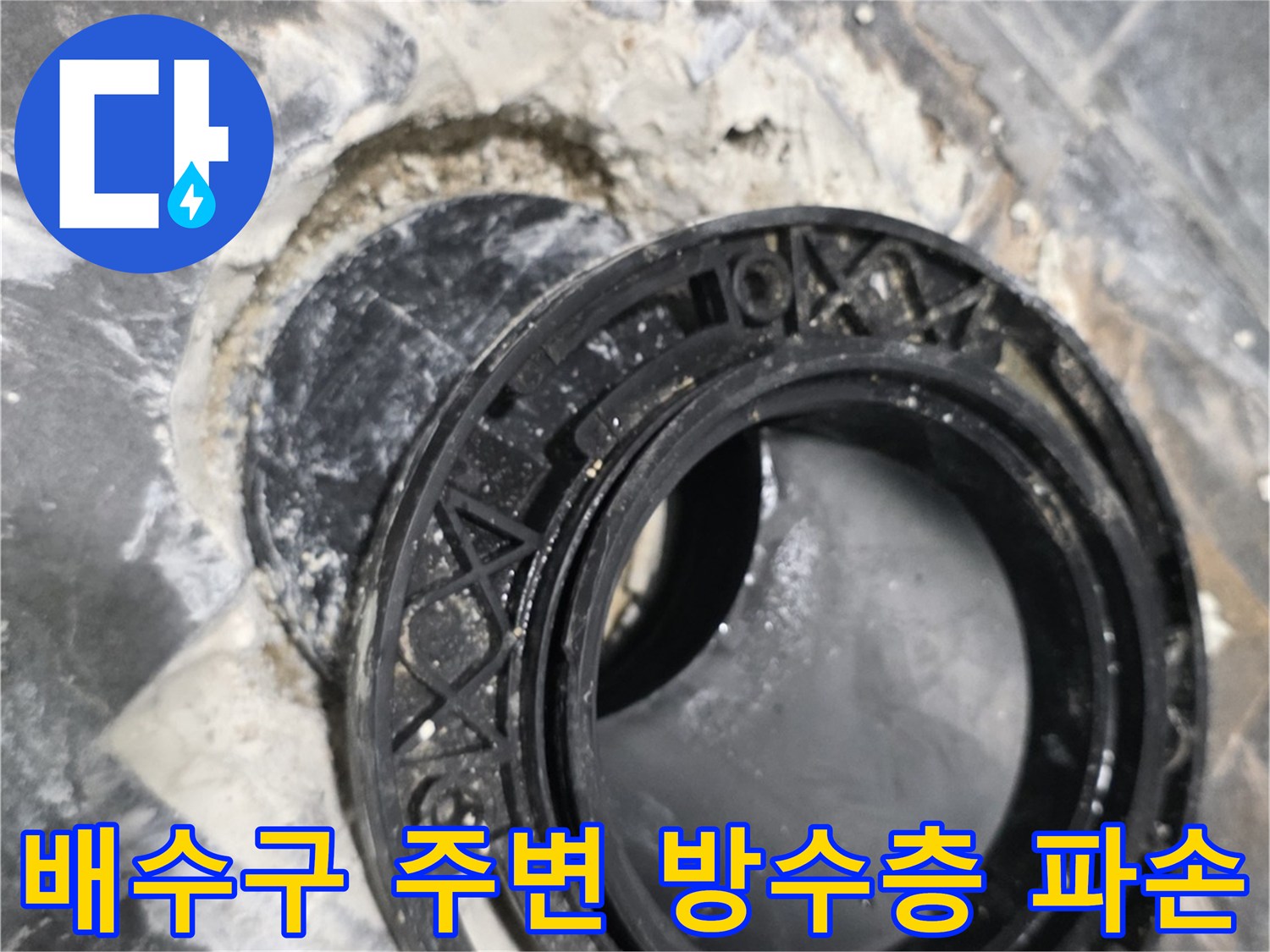 화장실-배수구-유가-주변-방수층-파손-상태