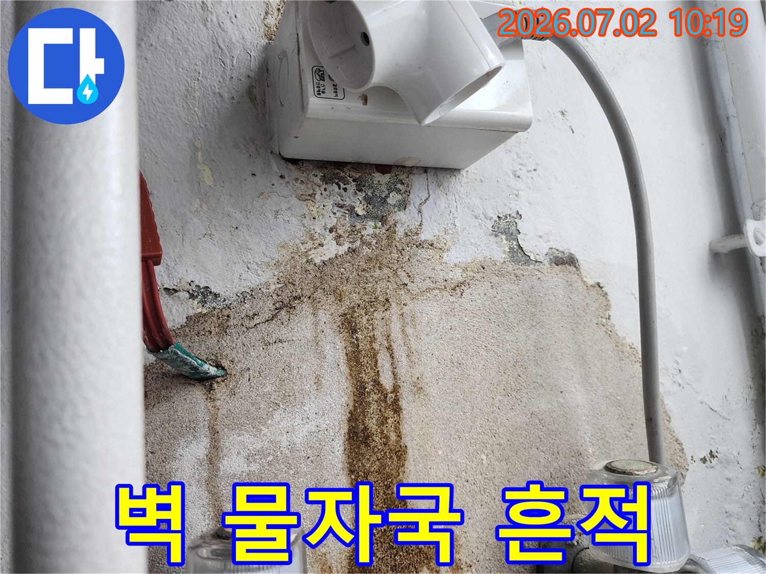 콘센트-옆-벽에-생긴-물자국과-곰팡이-누수-진단-필요