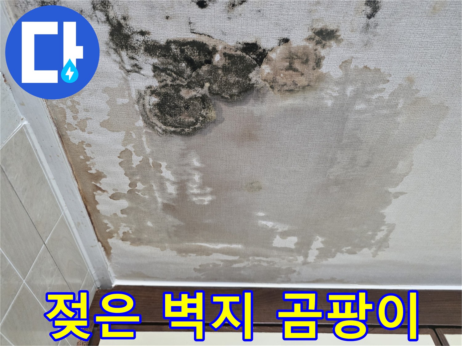 물샘-현상으로-인해-변색된-천장-벽지-모습