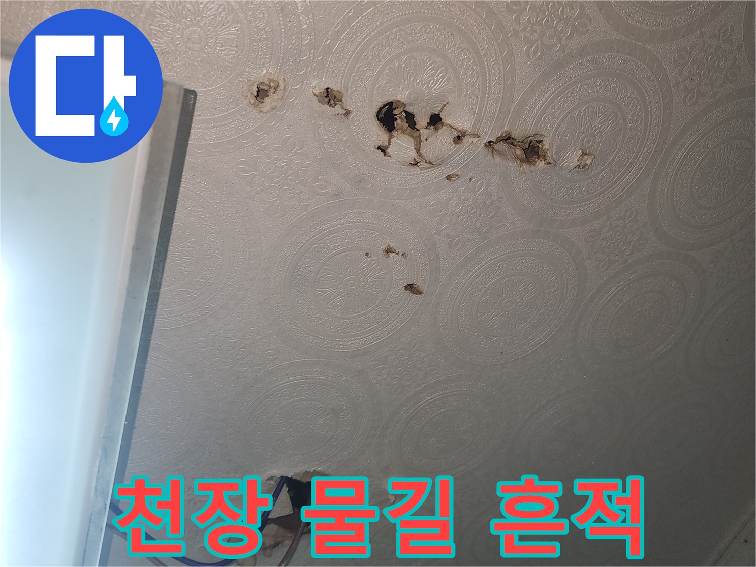 배관-누수로-인한-천장-벽지-변색-부위