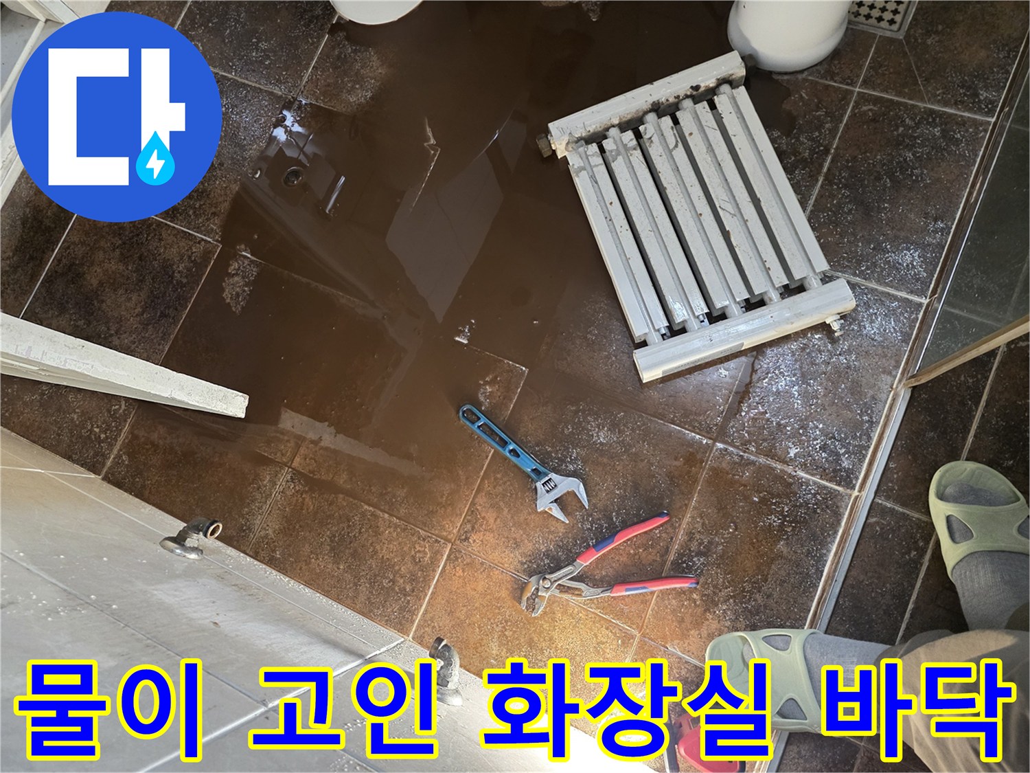 화장실 타일 사이로 물이 차오른 현장 모습입니다.