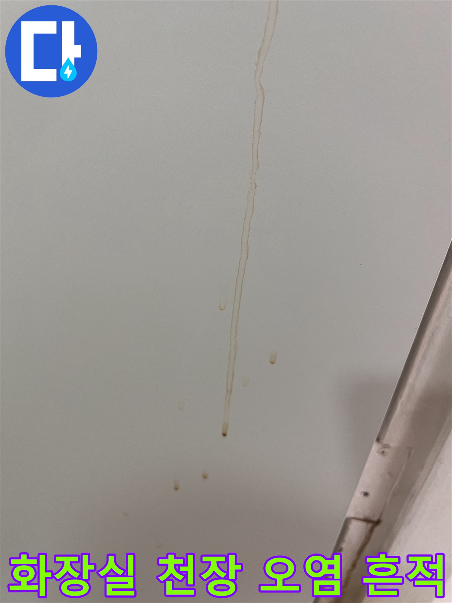 강남구 개포동 화장실 천장 패널에 갈색 물자국이 남은 모습