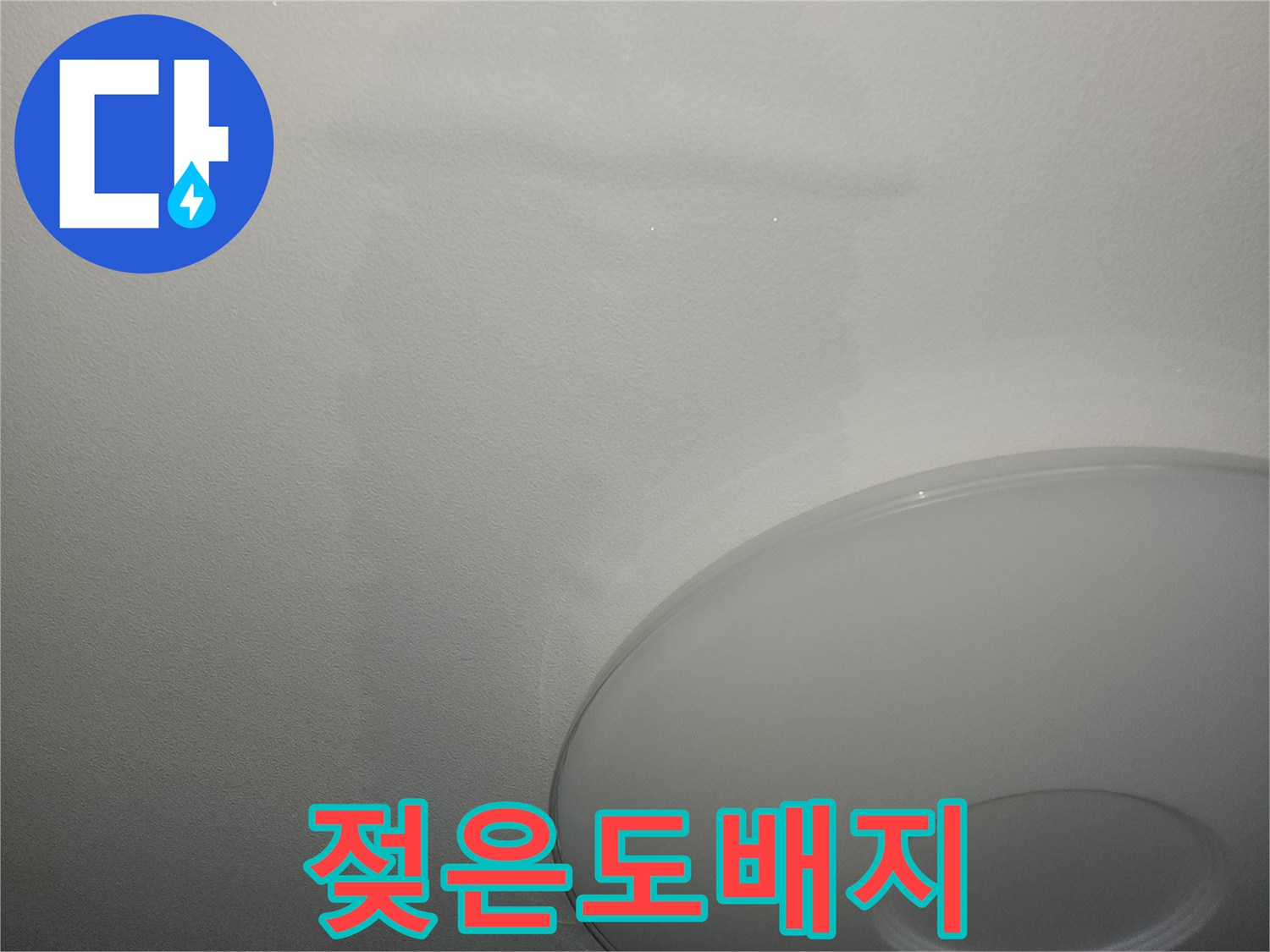 누수로 인해 넓게 젖어있는 천장 도배지