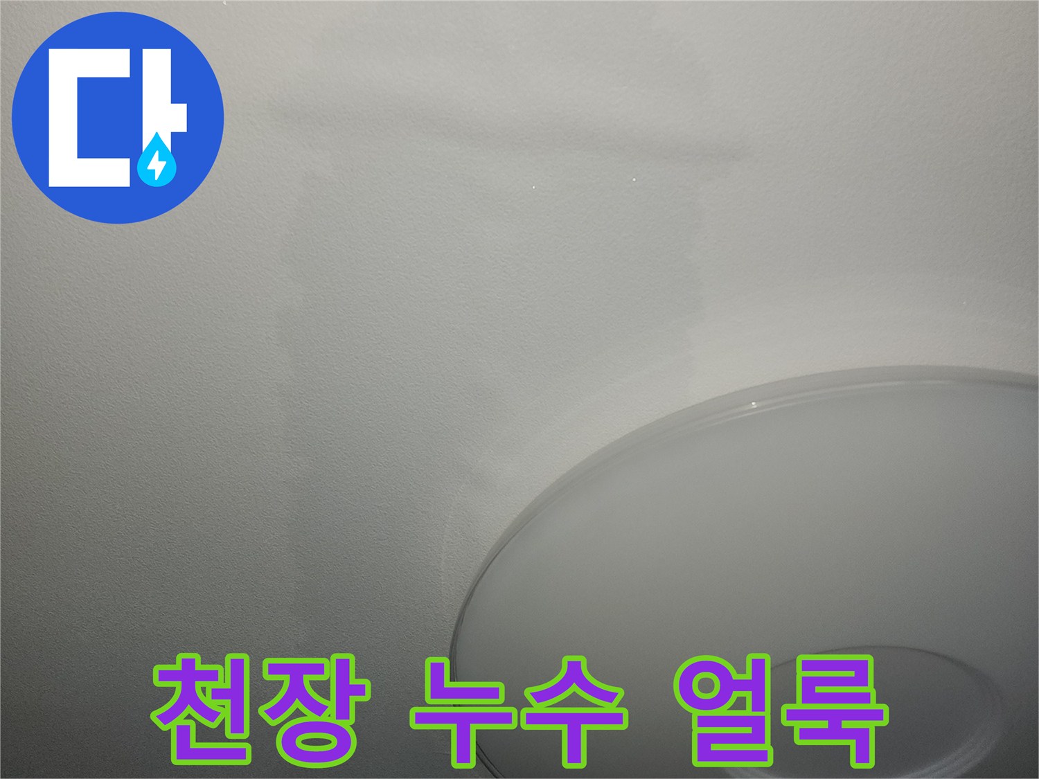 아파트 거실 천장 조명 주변의 넓은 물자국 현상