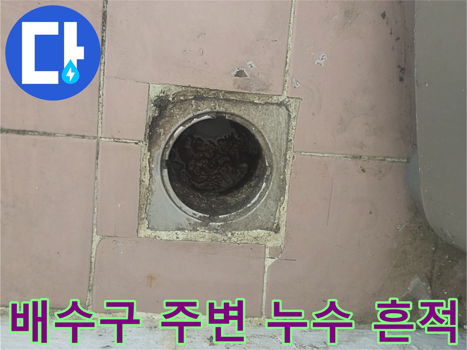 이천 사동리 세탁실-배수구 입구 타일 변색 및 습기 확인