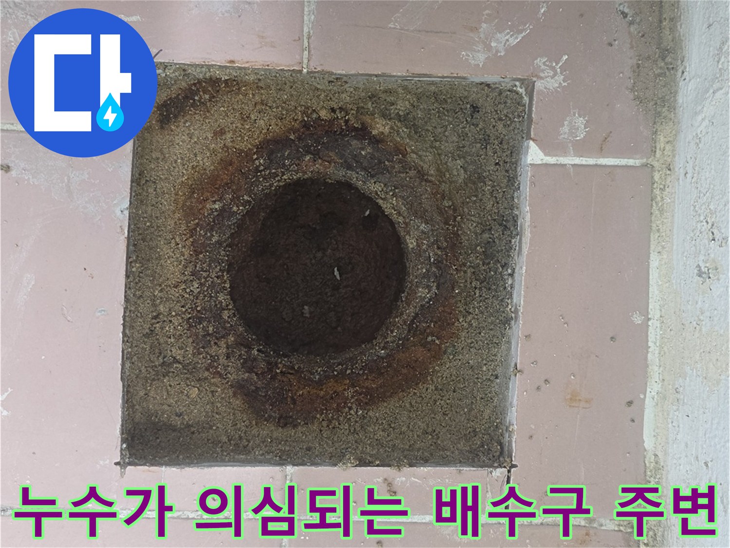 이천 사동리 현장-물이 새어 나와 오염된 세탁실 배수구 주변