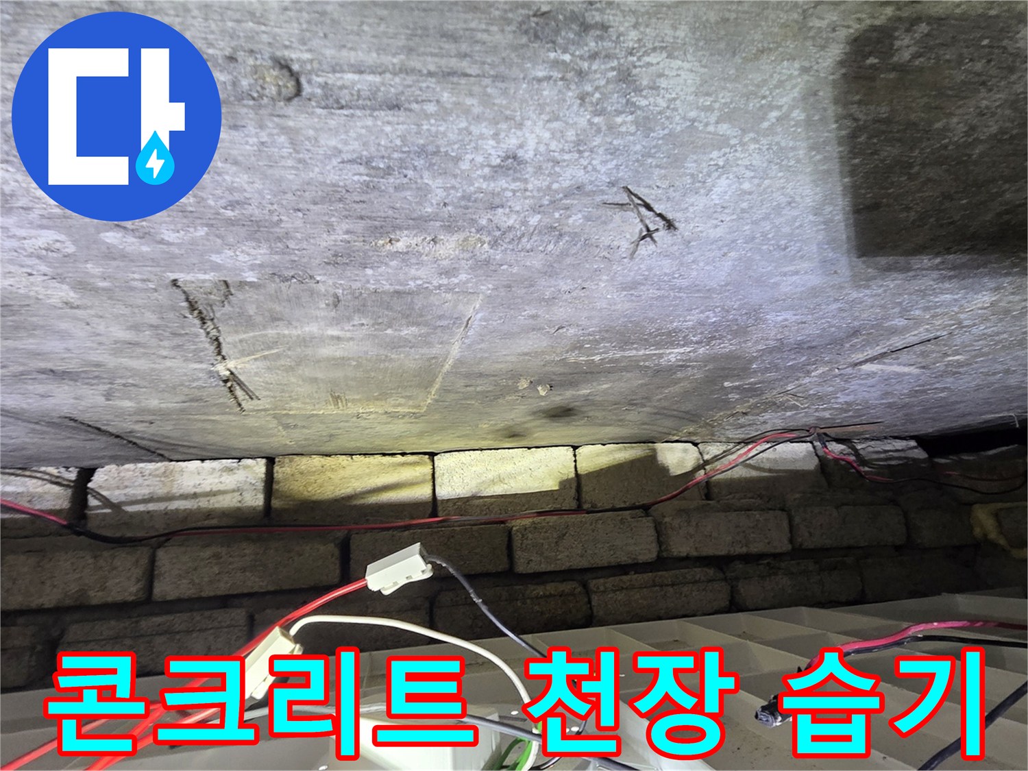 물샘 흔적이 남은 콘크리트 천장 구조물 사진