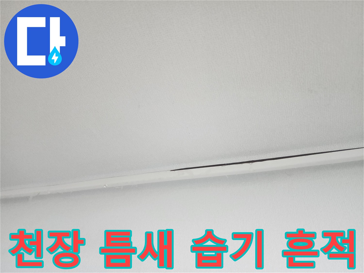 천장 마감재 사이로 보이는 물샘 증상 부위