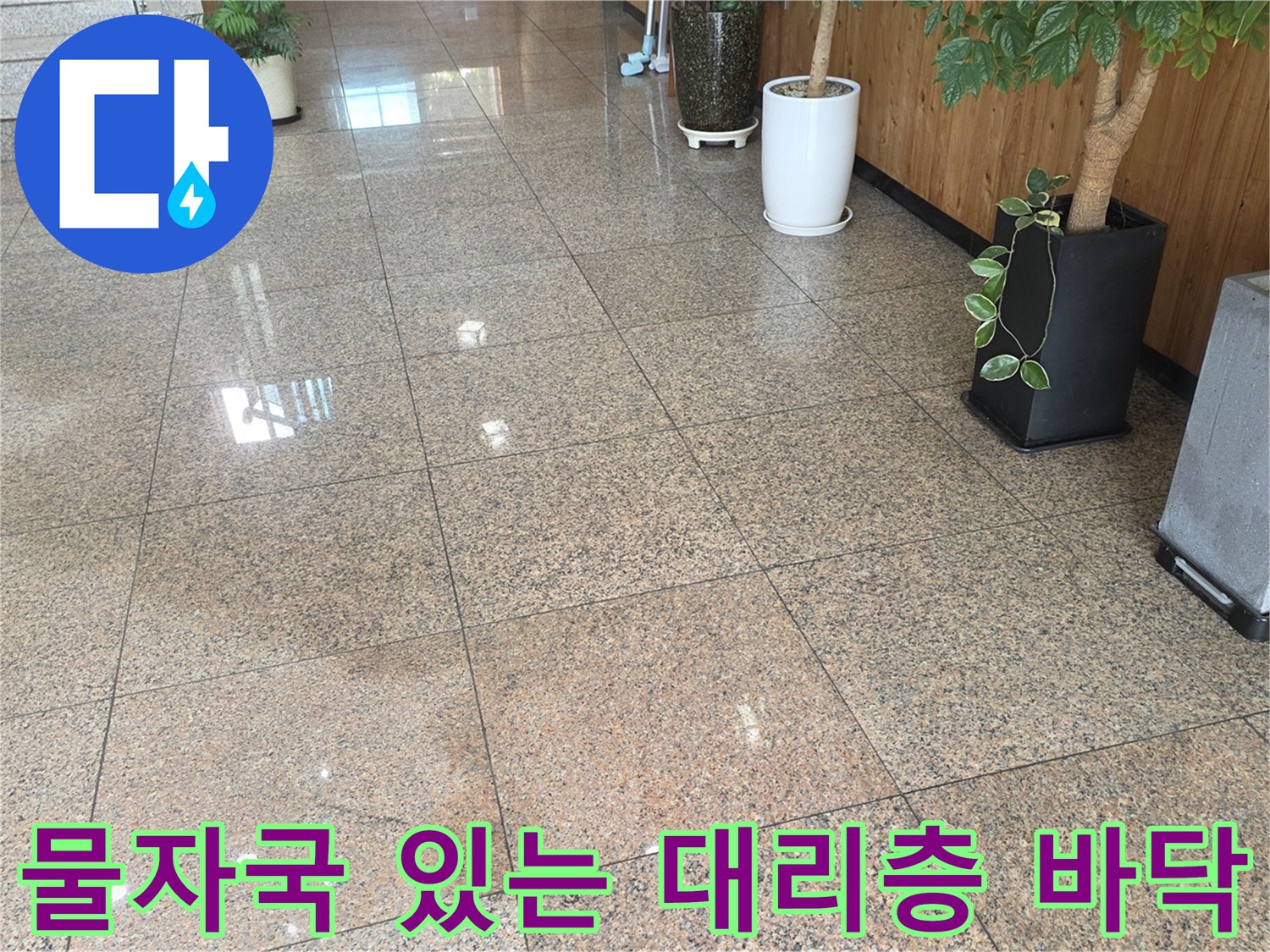 물기가-스며든-로비-입구-대리석-바닥면
