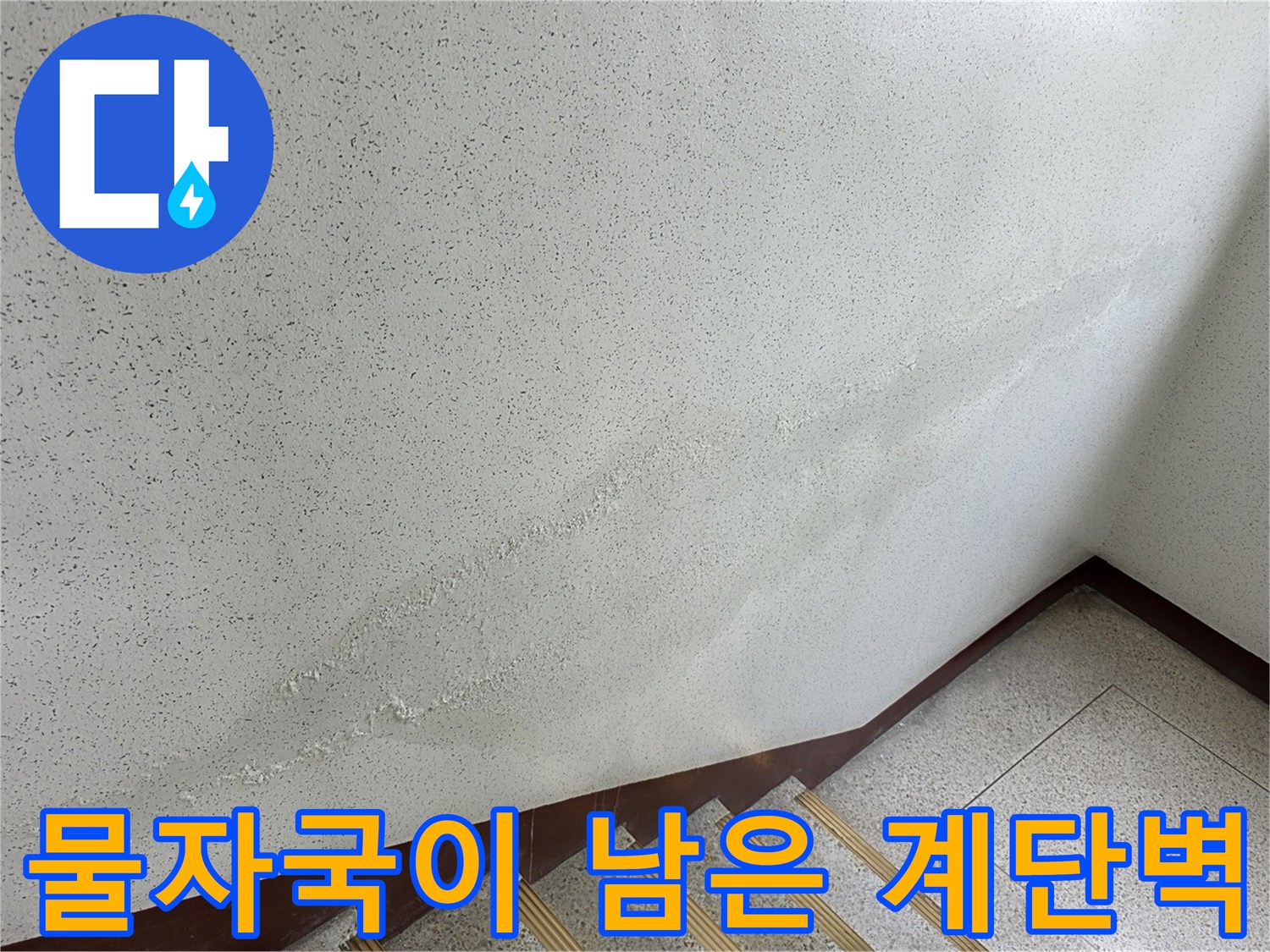 물샘으로 인해 변색된 계단실 벽면 크랙 부위