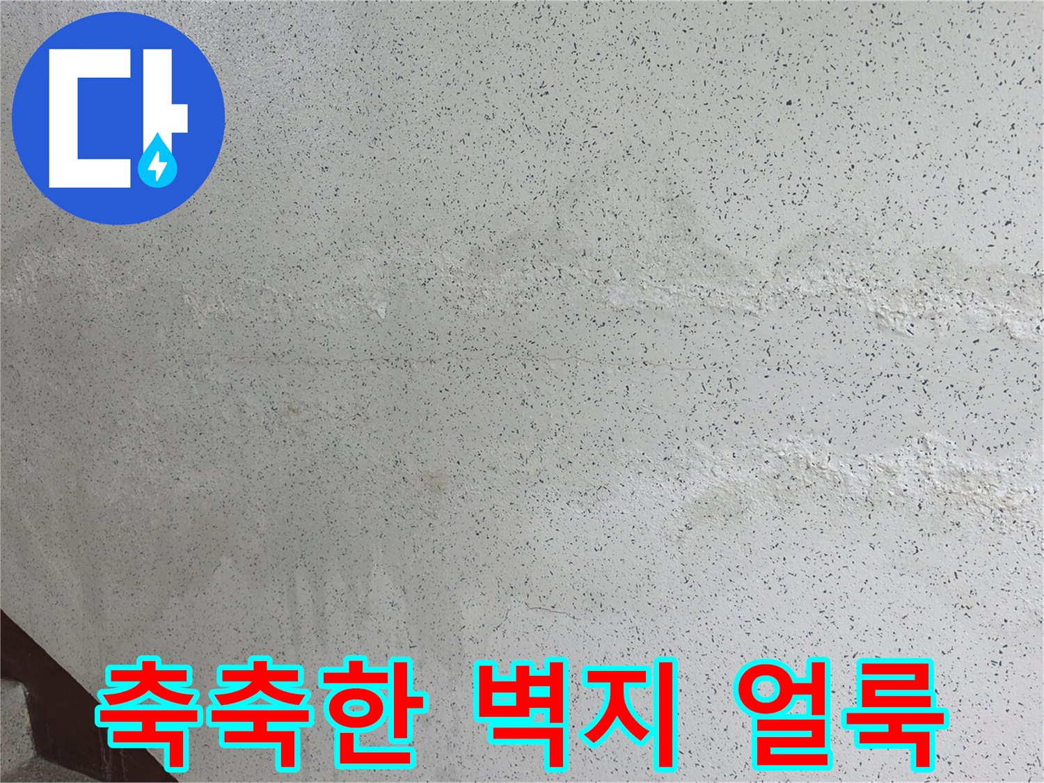 물샘으로 인해 변색된 계단실 벽면의 모습