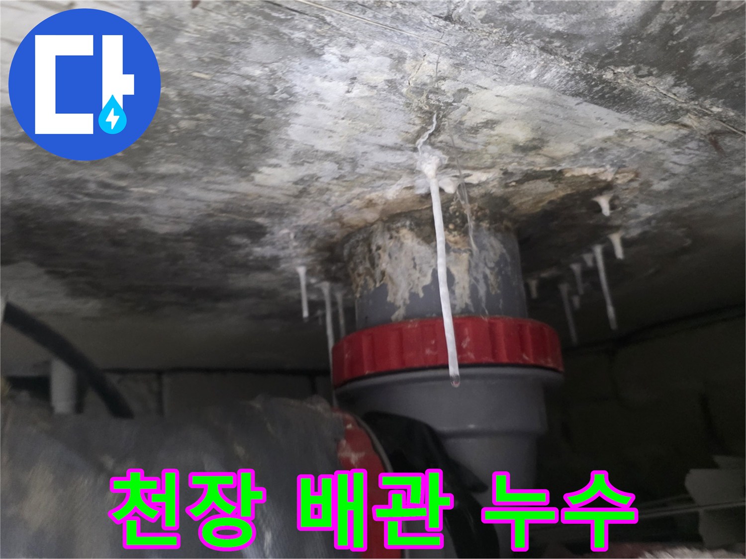 천장-배관-주변에-발생한-석회물-및-누수흔적