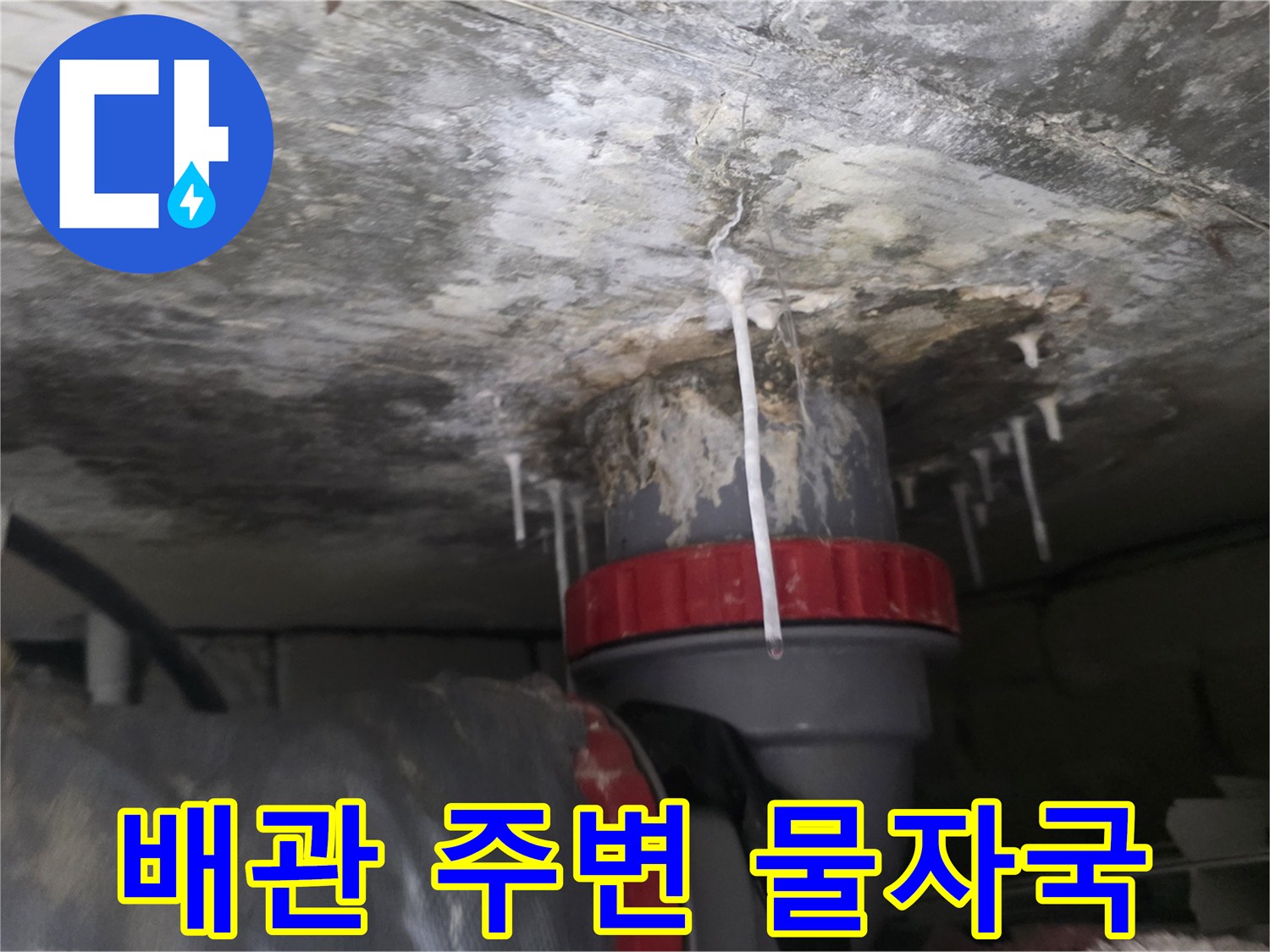 화장실-천장-배관-주변에-발생한-누수-흔적